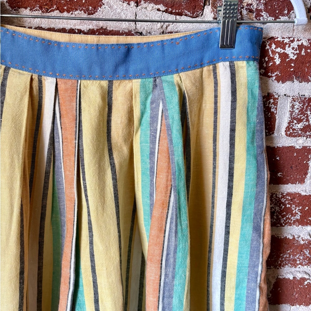Anthropologie Odille Striped linen blend multi color knee length skirt w/pockets - Picture 2 of 7